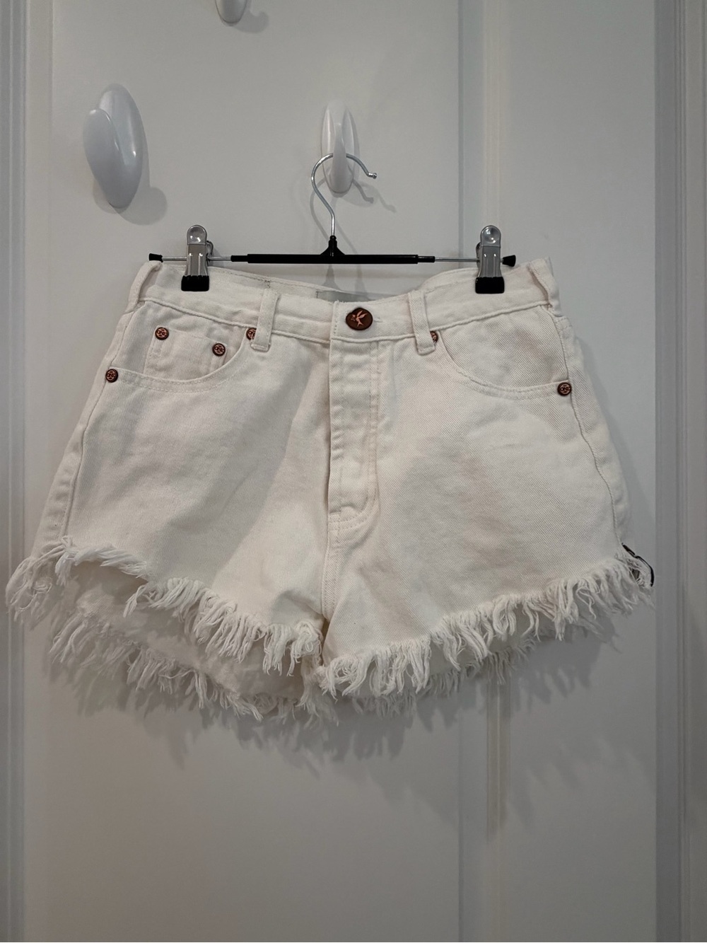 One Teaspoon White High Rise Frayed Hem Jean Shorts